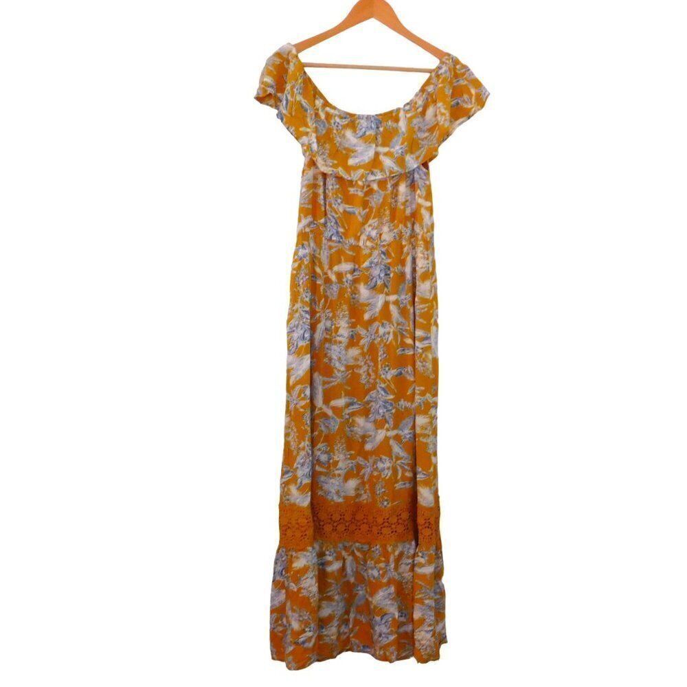 Susan‎ Betro Dress Maxi Boho Long Floral Lined Crochet Medium Off the Shoulder